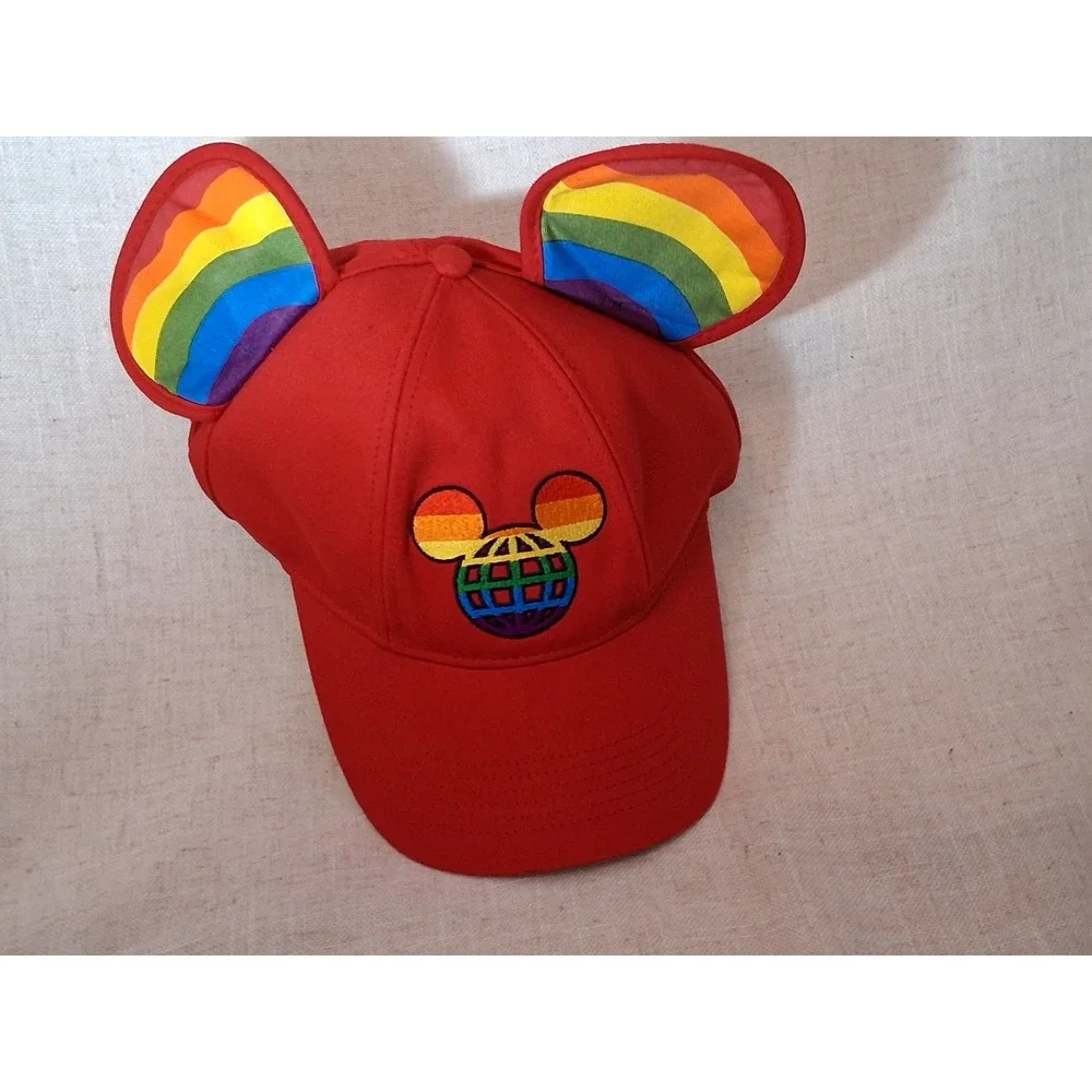 Disney Parks Mickey Mouse Pride Rainbow Ears Red Baseball Cap Hat Size Adult